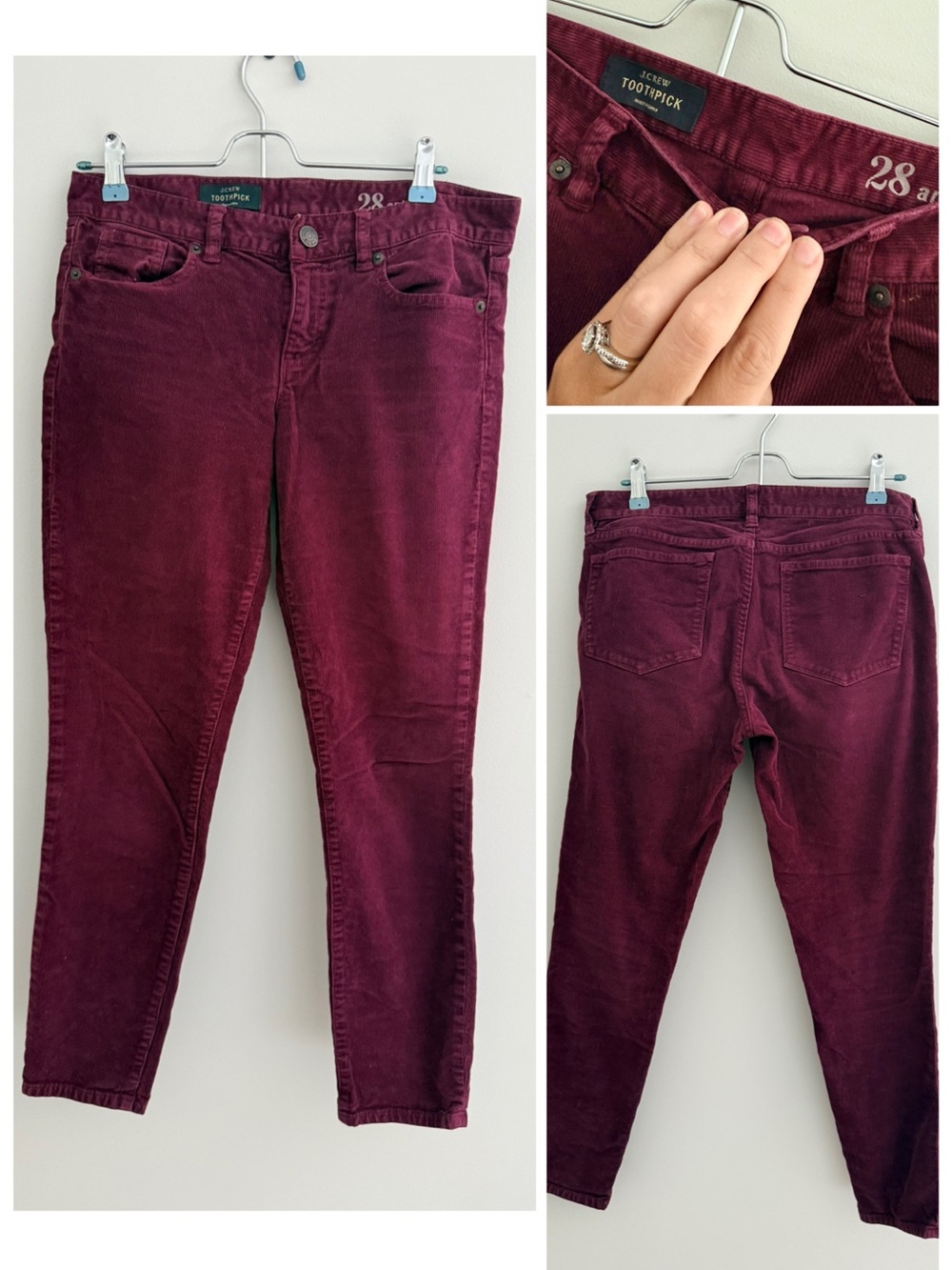 J. Crew Toothpick Corduroy Jeans in Wine